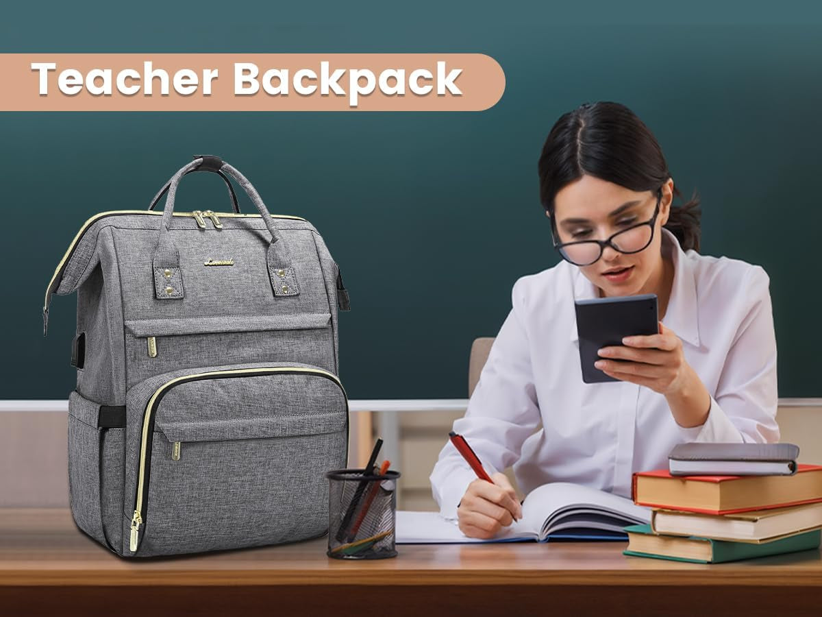 Laptop Backpack Women, 15.6 Inch Work Backpack Woman for Teacher Nurse Bags, Computer College Backpack Purse, Waterproof Anti-Theft Travel Back Pack with USB Charging Port, Grey