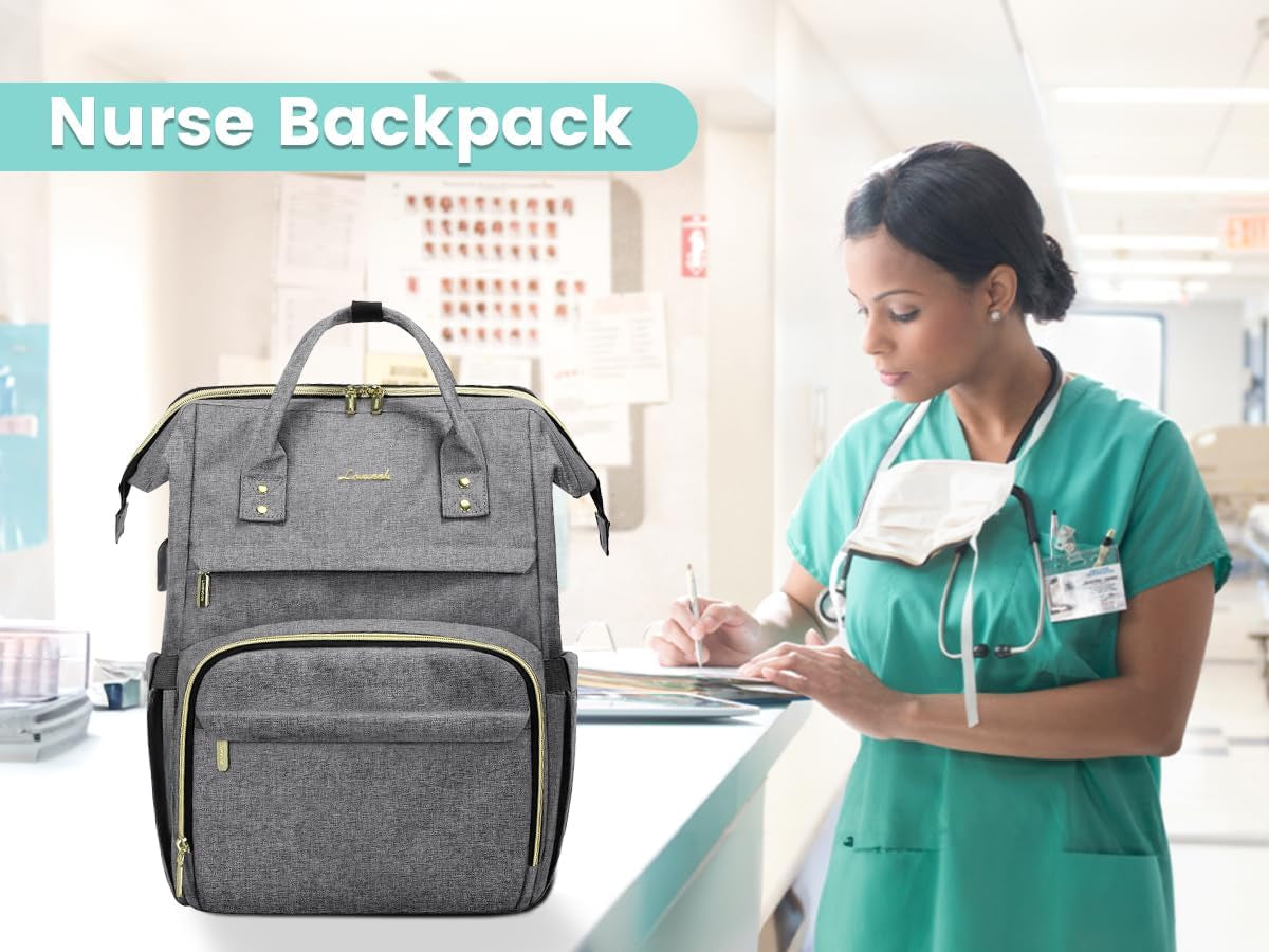 Laptop Backpack Women, 15.6 Inch Work Backpack Woman for Teacher Nurse Bags, Computer College Backpack Purse, Waterproof Anti-Theft Travel Back Pack with USB Charging Port, Grey