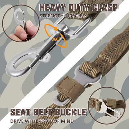 Bungee Dog Leash for Shock Absorption - Heavy Duty No Pull Training Leash for Medium & Large Dogs - Army Yellow, 6FT/4.5FT with 2 Padded Handles